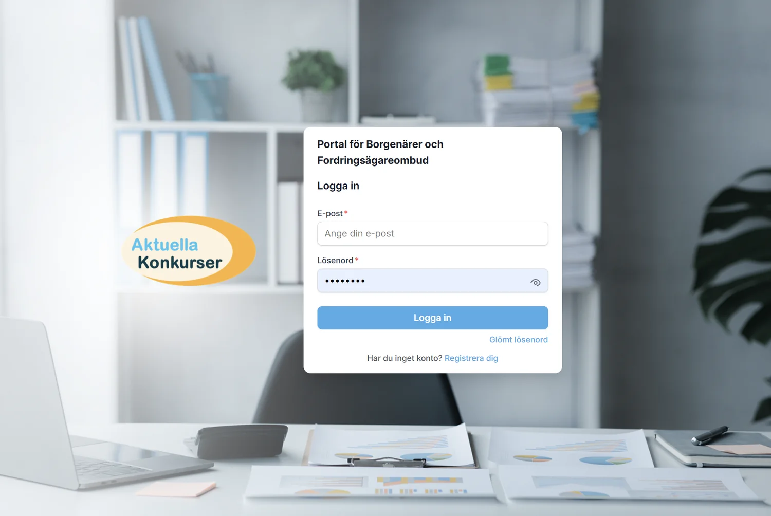Inloggning till Aktuella-Konkurser.se för borgenärer och fordringsägare